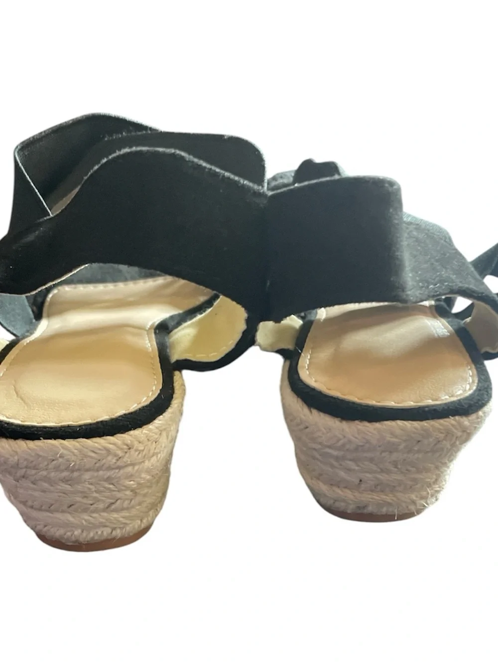 Black lace wedge espadrilles sandals